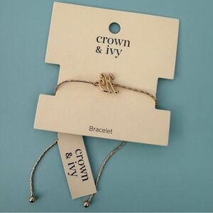 Crown & Ivy- K Initial-Gold Tone-Bracelet-Personalized